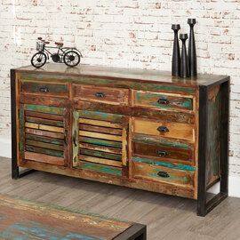 Utica Wide Wooden Sideboard With 2 Doors 6 Drawers In Satin Lacquer
