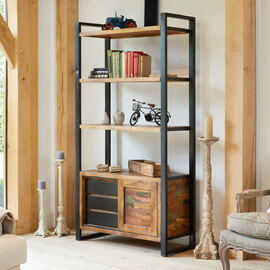 Utica Wooden Bookcase With 1 Sliding Door In Satin Lacquer