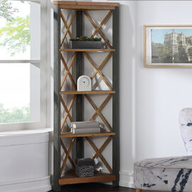 Utica Wooden Corner Bookcase With 4 Shelves In Satin Lacquer