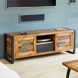 Utica Wooden TV Stand With 2 Sliding Doors In Satin Lacquer