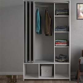 Uxbridge Wooden Open Wardrobe With 7 Shelves In White