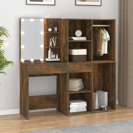 Vadim Wooden Dressing Table In Smoked Oak With LED Lights