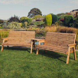 Vail Wooden Garden Angled 6 Seater Bench Set In Natural