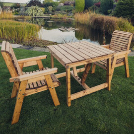 Vail Wooden Garden Dining Table With 2 Chairs In Natural