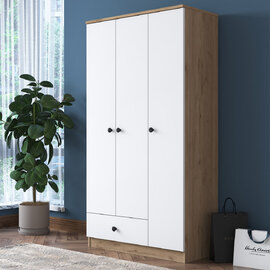 Valdaro Wooden Wardrobe With 3 Doors 1 Drawer In Walnut And White