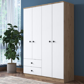 Valdaro Wooden Wardrobe With 4 Doors 2 Drawers In Walnut And White