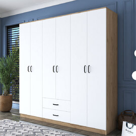 Valdaro Wooden Wardrobe With 6 Doors 2 Drawers In Walnut And White