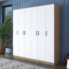 Valdaro Wooden Wardrobe With 6 Doors In Walnut And White