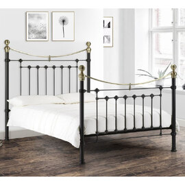 Vale Metal King Size Bed In Stone Black And Brass