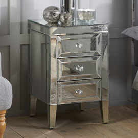 Valence Mirrored Bedside Cabinet With 3 Drawers In Silver