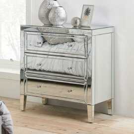 Valence Mirrored Chest Of 3 Drawers In Silver