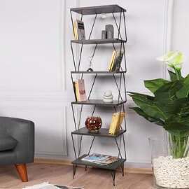 Valenza Wooden Bookcase With 5 Shelves In Anthracite