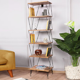 Valenza Wooden Bookcase With 5 Shelves In Pine
