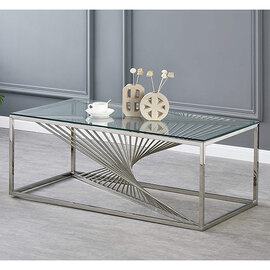 Valko Clear Glass Coffee Table With Silver Stainless Steel Base