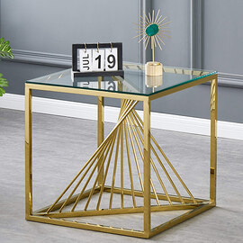 Valko Clear Glass Lamp Table With Gold Stainless Steel Base