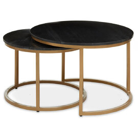 Valrico Black Marble Top Round Nest Of 2 Tables With Gold Frame