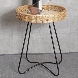 Valrico Rattan Round End Table With Black Legs In Natural