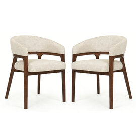 Valtori Taupe Fabric Dining Chairs with Walnut Frame in Pair