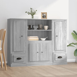 Vance Wooden Highboard With 4 Doors 2 Drawers In Grey Sonoma Oak