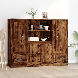 Vance Wooden Highboard With 4 Doors 2 Drawers In Smoked Oak