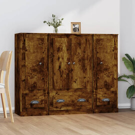 Vance Wooden Highboard With 4 Doors 3 Drawers In Smoked Oak