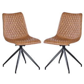 Vandale Brown PU Leather Swivel Dining Chairs in Pair