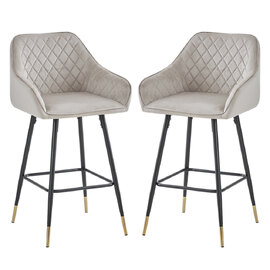 Vandalia Mink Velvet Bar Chairs With Metal Legs In Pair