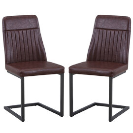 Vandalia Vintage Brown PU Leather Dining Chairs In Pair
