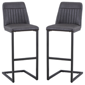 Vandalia Vintage Grey Leather Bar Stools In Pair