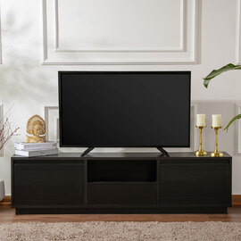 Vangio Wooden TV Stand with 3 Flap Doors in Black