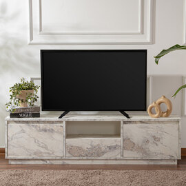 Vangio Wooden TV Stand with 3 Flap Doors in Fressia Marble Effect