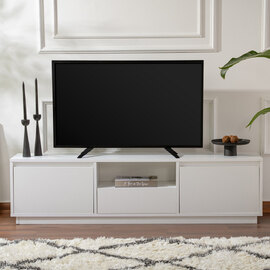 Vangio Wooden TV Stand with 3 Flap Doors in Natural White