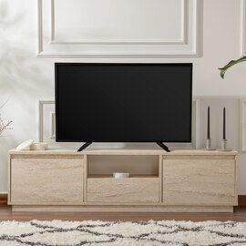 Vangio Wooden TV Stand with 3 Flap Doors in Travertine Marble Effect