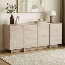 Varen Wooden Sideboard with 4 Doors in Travertine Marble Effect