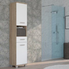 Vareon Tall Wooden Bathroom Cabinet in Sonoma Oak and White High Gloss