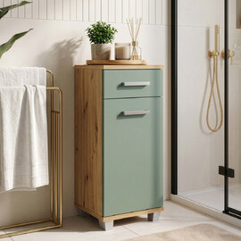 Vareon Wooden Bathroom Cabinet with 1 Door 1 Drawer in Artisan Oak and Sage Green