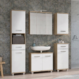 Vareon Wooden Bathroom Furniture Set in Sonoma Oak and White High Gloss
