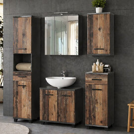 Vareon Wooden Bathroom Furniture Set in Walnut and Dark Grey