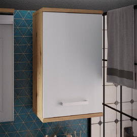 Vareon Wooden Wall Mounted Bathroom Cabinet in Artisan Oak and Light Grey