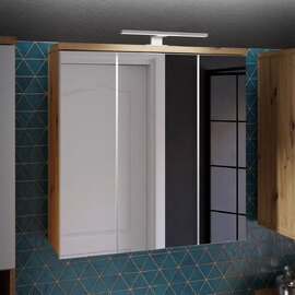 Vareon Wooden Wall Mounted Bathroom Mirrored Cabinet in Artisan Oak and Light Grey with LED