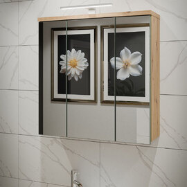 Vareon Wooden Wall Mounted Bathroom Mirrored Cabinet in Artisan Oak and Sage Green with LED