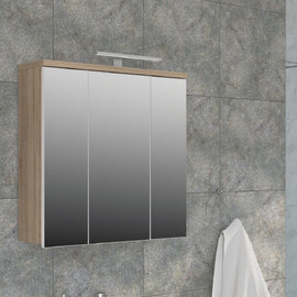 Vareon Wooden Wall Mounted Bathroom Mirrored Cabinet in Sonoma Oak and White Gloss with LED