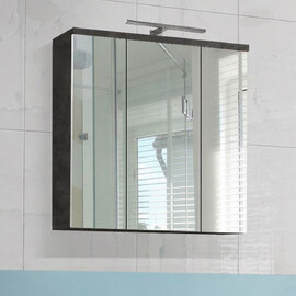 Vareon Wooden Wall Mounted Bathroom Mirrored Cabinet in Walnut and Dark Grey with LED