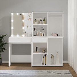 Varro Wooden Dressing Set In White With 2 Cabinets And LED