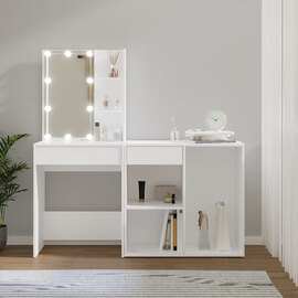 Varro Wooden Dressing Set In White With 1 Cabinet And LED