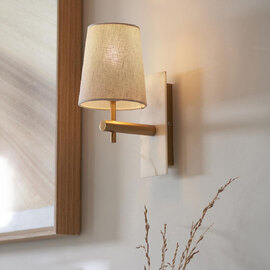 Vashon Natural Fabric Wall Light With White Marble Base