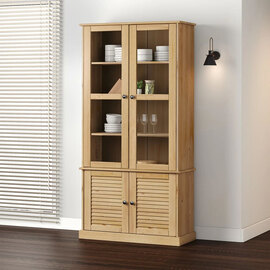 Vega Pinewood Display Cabinet With 2 Glass Doors In Brown