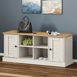 Vega Pinewood Shoe Storage Bench With 2 Doors In White