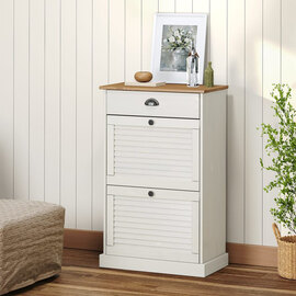 Vega Pinewood Shoe Storage Cabinet With 2 Flap Doors In White