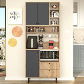 Velano Wooden Coffee Station Cabinet with 3 Anthracite Doors 4 Shelf in Oak